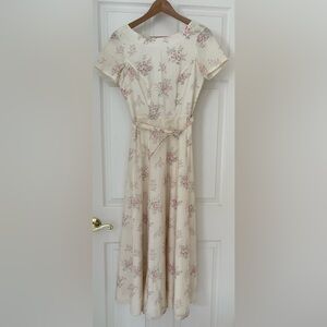 ☀️ LAURA ASHLEY Size 6 80s Vintage Prairie Style Butter Yellow Floral Midi Dress